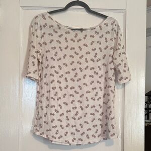 LOFT Cream Short Sleeve Tee with Brown Bicycle Motif
